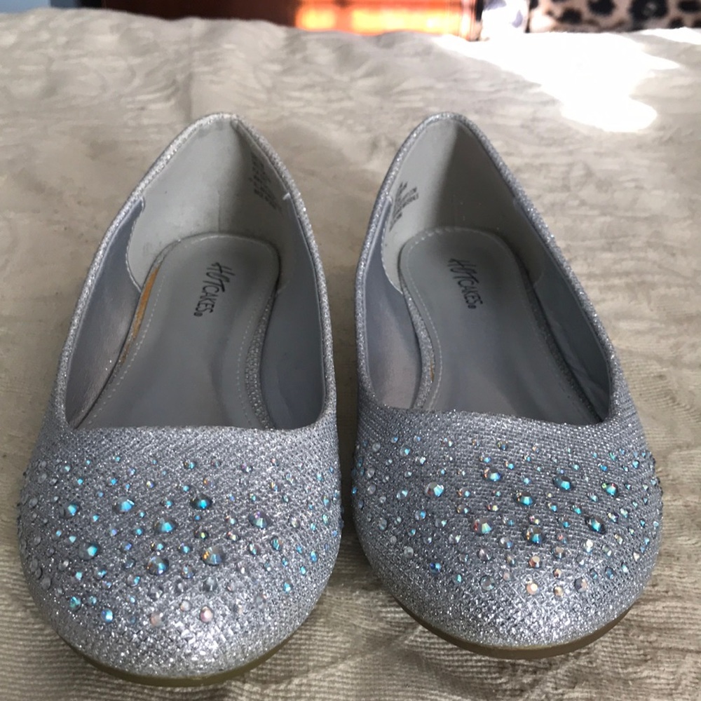 HOT CAKES holiday ballet slippers with silver rhinestones